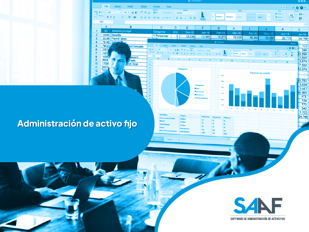 reunión empresarial en la que una persona señala distintas gráficas referentes a la administración de activos fijos